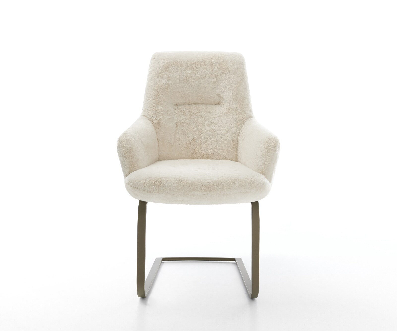 Cantilever Zelia-Flex avec accoudoirs peluche crème-blanc pied cantilever plat aspect titane ressorts ensachés 2
