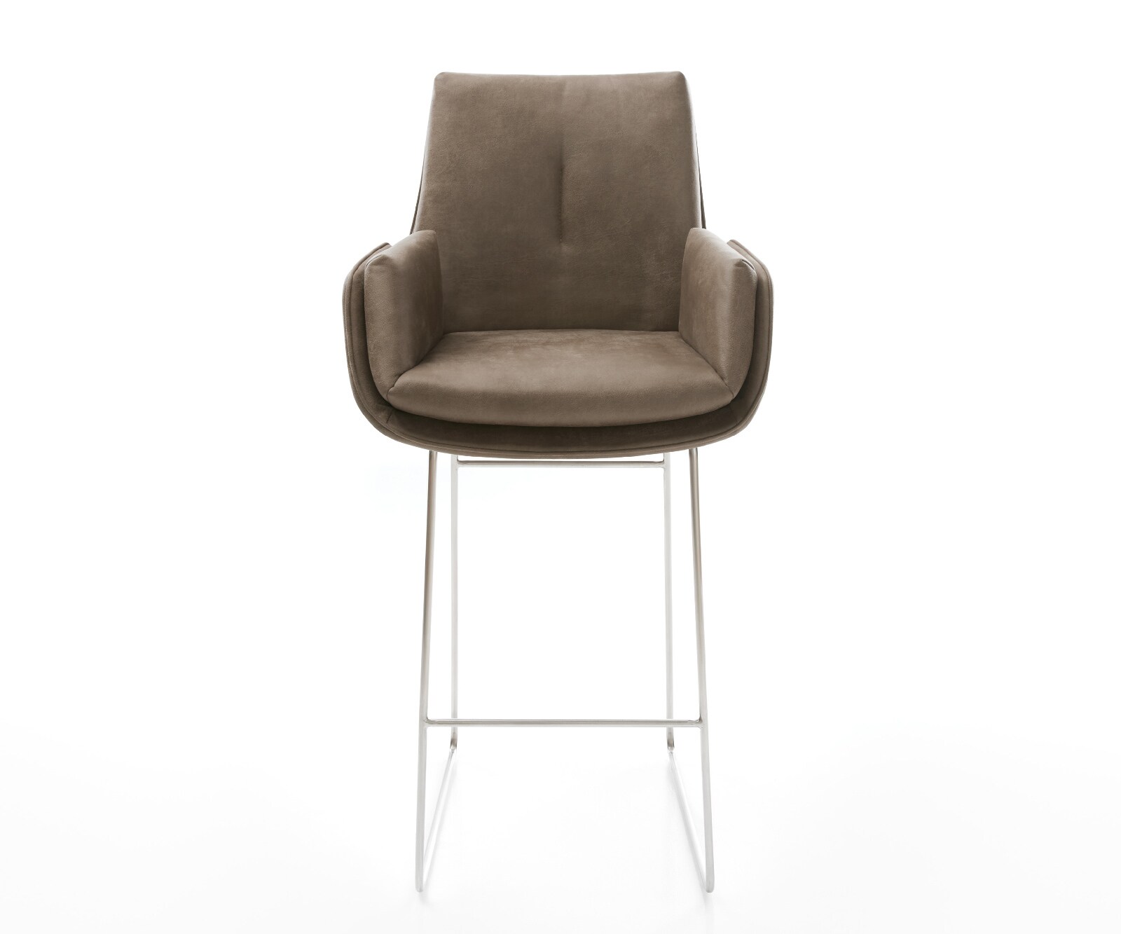 Chaise-de-bar Clea-Flex Microfibre Taupe Vintage Pied trapèze acier inoxydable Argent 2