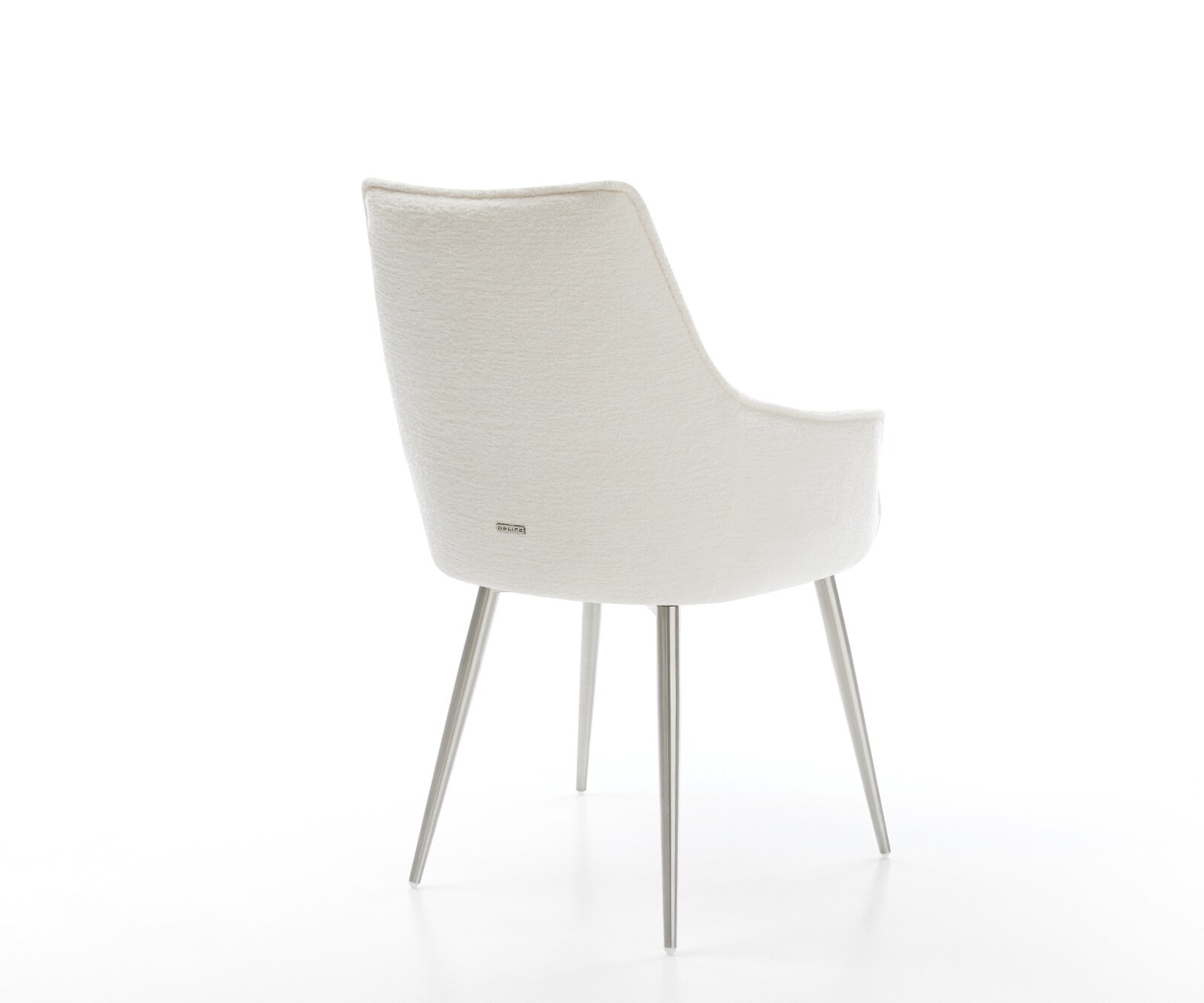 Esszimmerstuhl Alja-Flex mit Armlehnen Bouclé Soft Beige 4-Fuß konisch Edelstahl Taschenfederkern 4