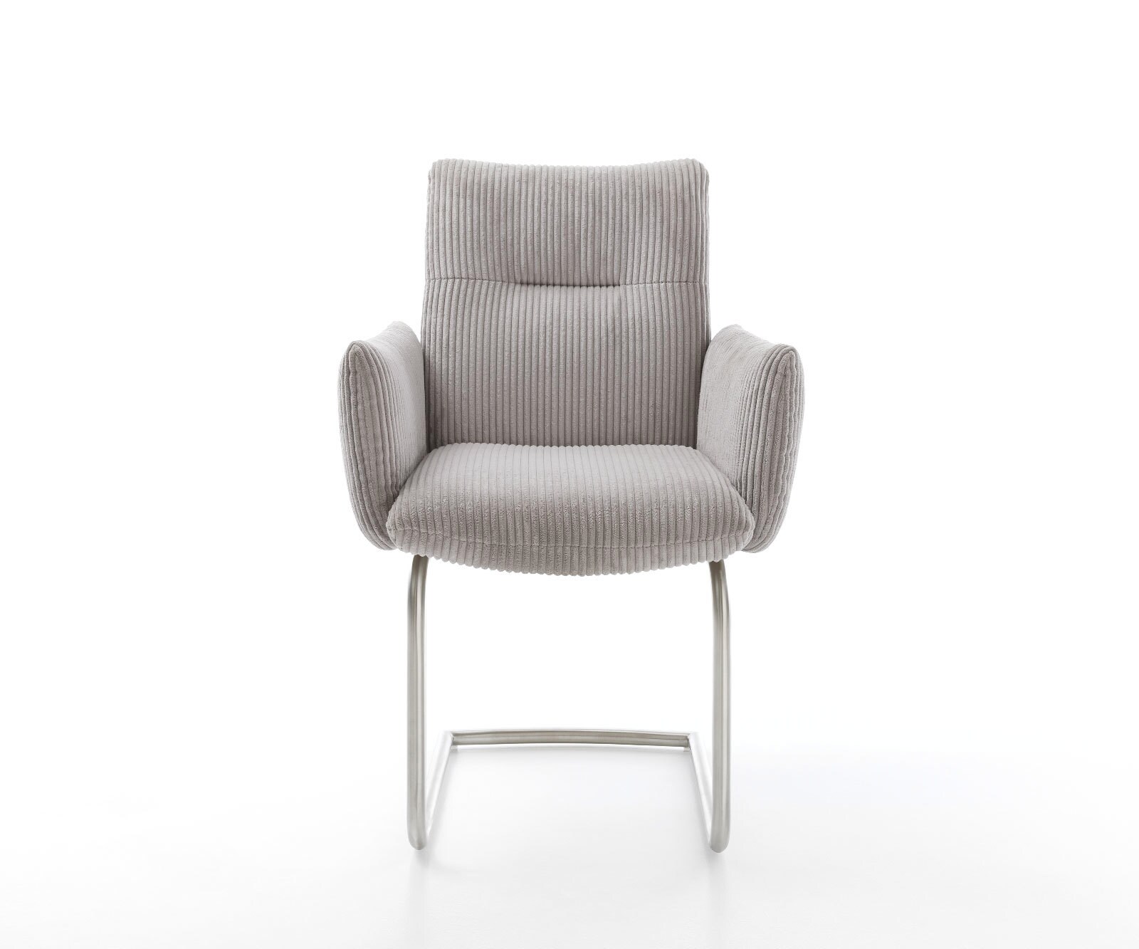 Cantilever Jova-Flex avec accoudoirs côtelé gris argenté pied cantilever rond acier inoxydable brossé ressorts ensachés 2