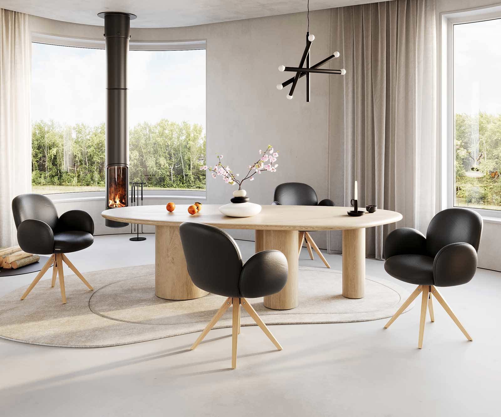 Drehstuhl Nube-Flex mit Armlehnen Echt-Leder Schwarz Holzgestell kantig Natur 180° drehbar Taschenfederkern 3 Drehstuhl Nube-Flex mit Armlehnen Echt-Leder Schwarz Holzgestell kantig Natur 180° drehbar Taschenfederkern 3