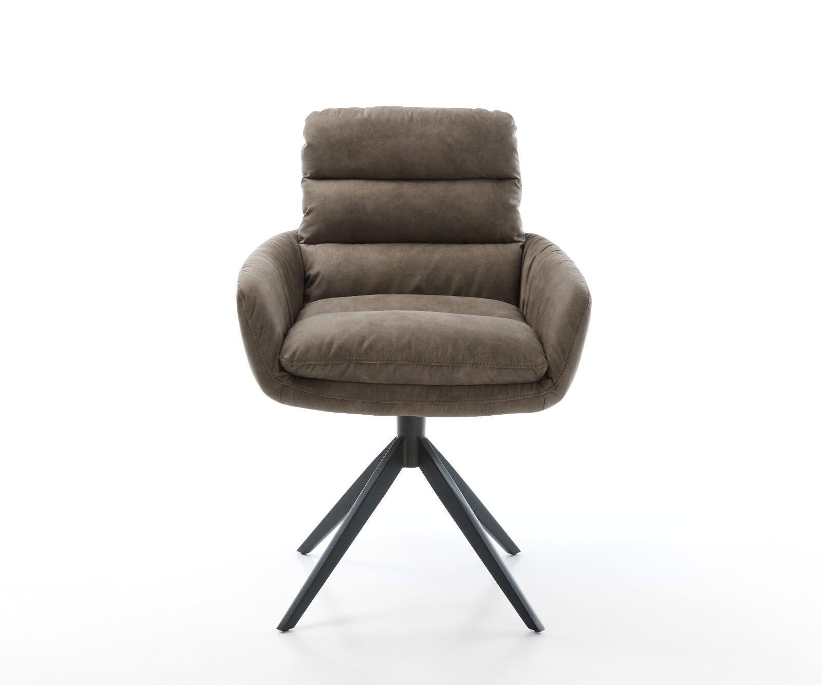 Chaise-de-salle-à-manger Abelia-Flex avec accoudoirs microvelours taupe vintage pied croisé large noir 2
