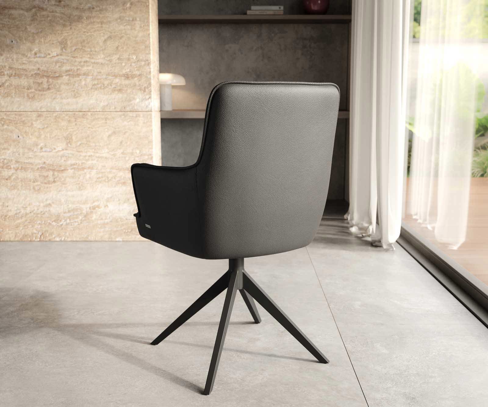 Drehstuhl Heira-Flex mit Armlehnen Echt-Leder Schwarz Kreuzgestell breit Schwarz 360° drehbar Taschenfederkern 3 Drehstuhl Heira-Flex mit Armlehnen Echt-Leder Schwarz Kreuzgestell breit Schwarz 360° drehbar Taschenfederkern 3