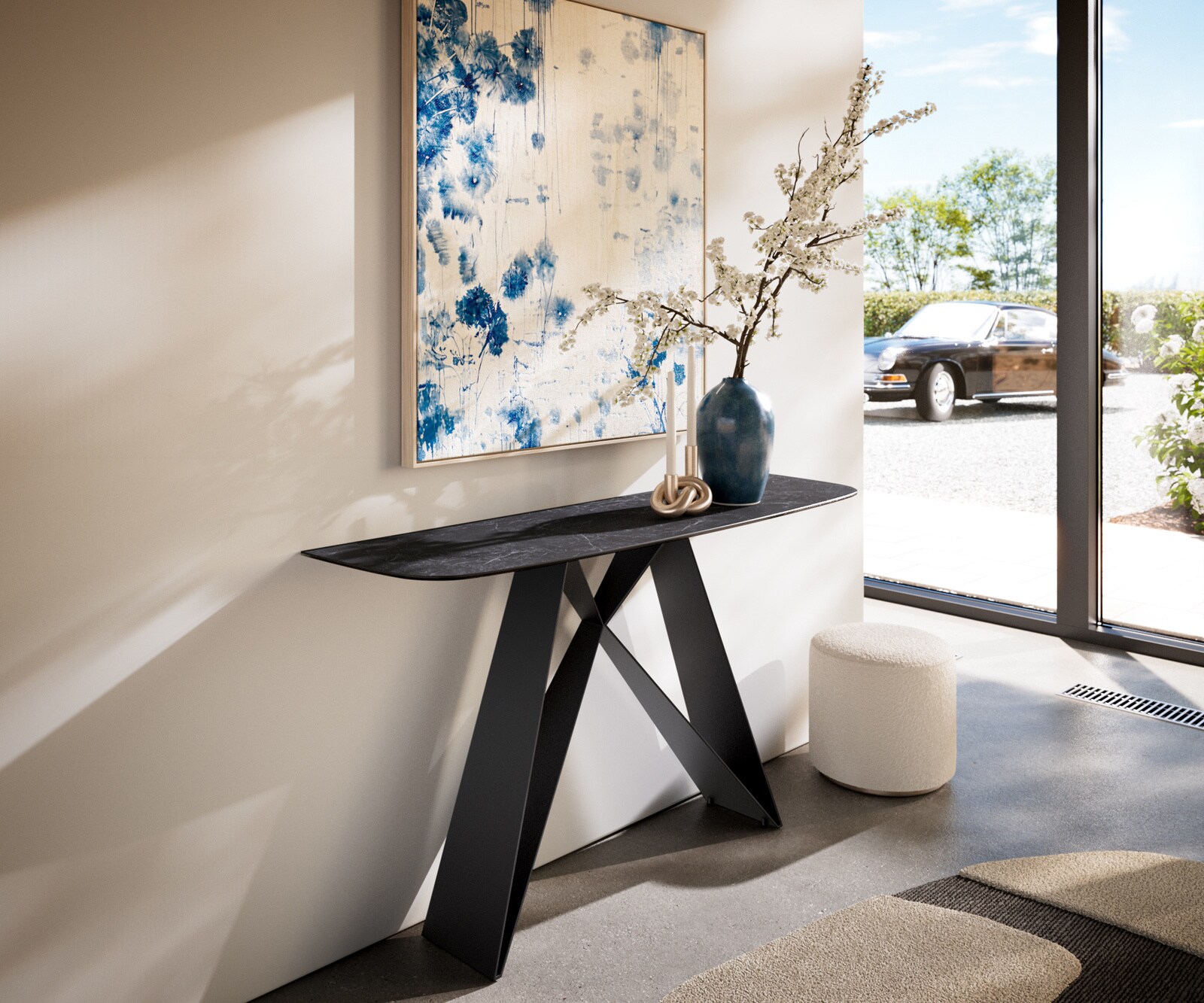 Console Edge forme bateau 140x40 cm Céramique Laminam® Nero Greco Anthrazit Velio Métal Noir 4