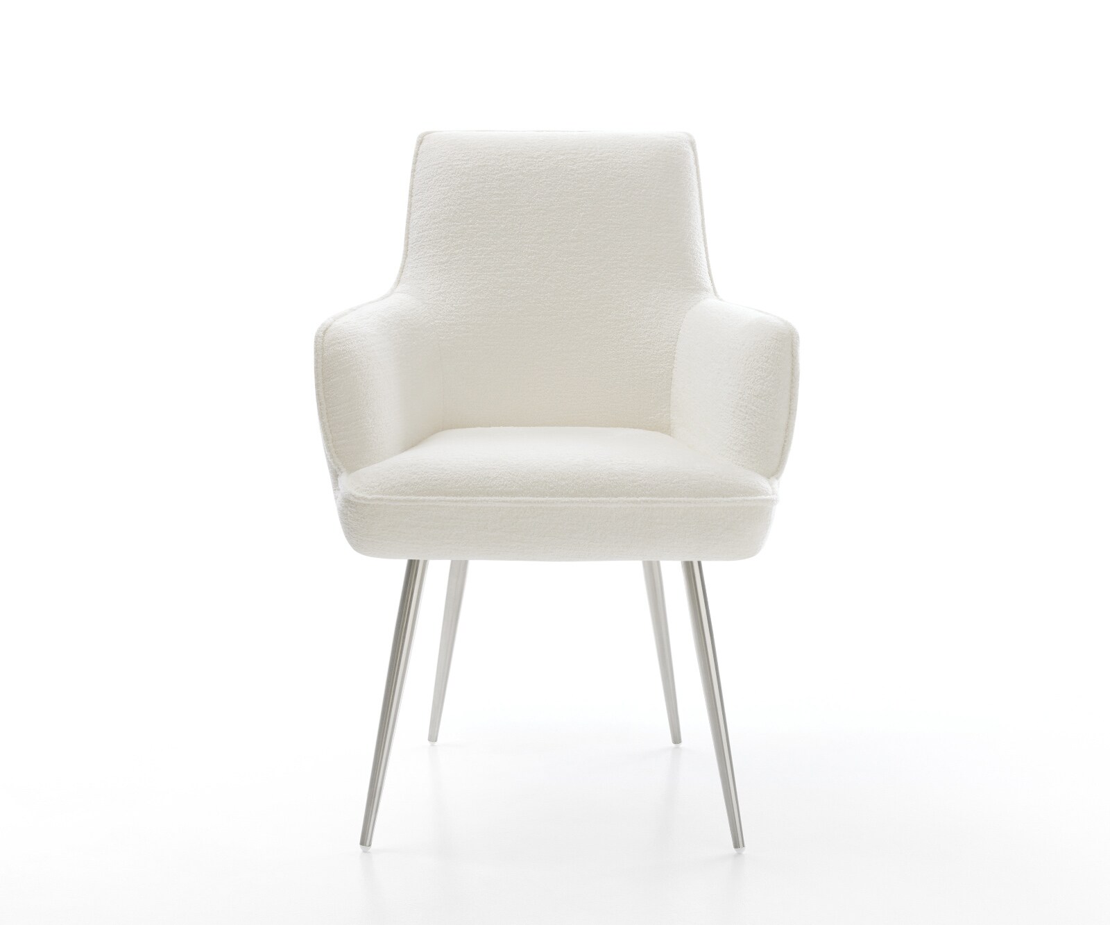 Esszimmerstuhl Heira-Flex mit Armlehnen Bouclé Soft Beige 4-Fuß konisch Edelstahl Taschenfederkern 1