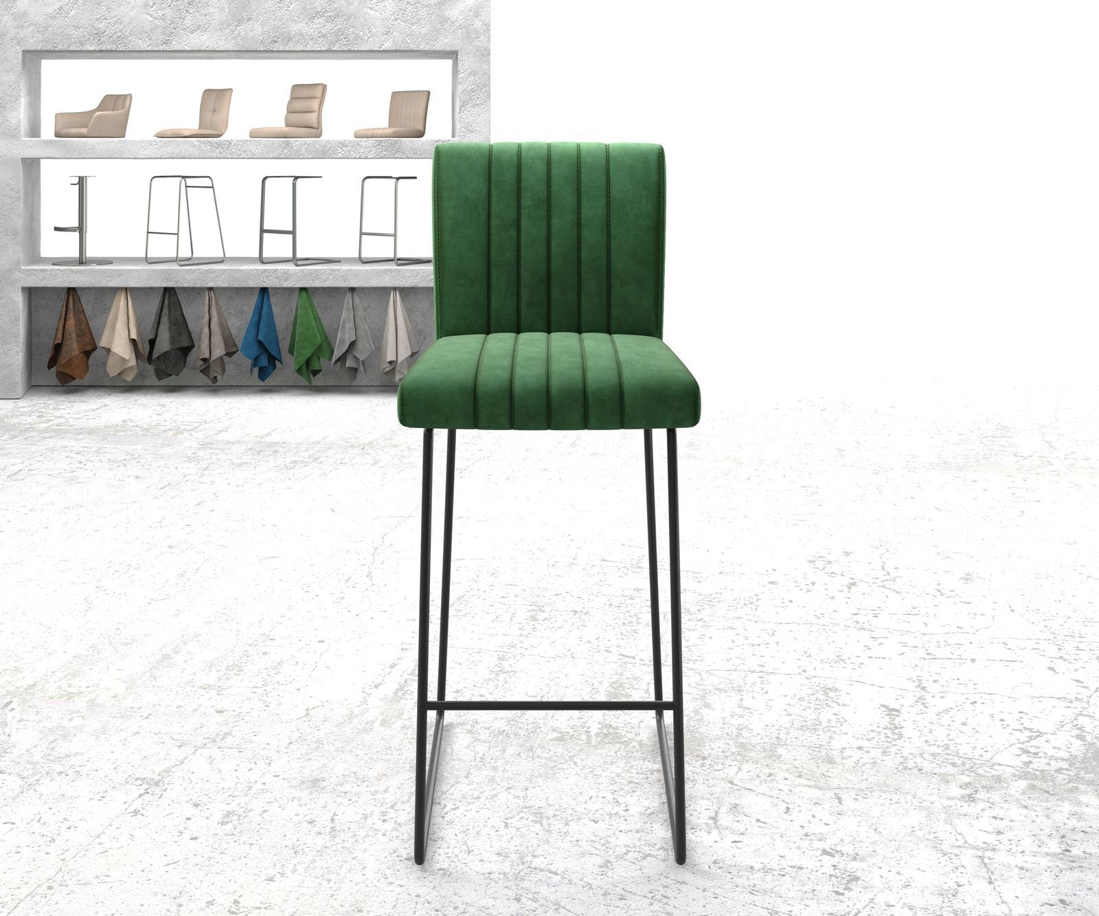 Barstuhl Luiga-Flex Samt Grün Kufengestell Metall 1 Barstuhl Luiga-Flex Samt Grün Kufengestell Metall 1