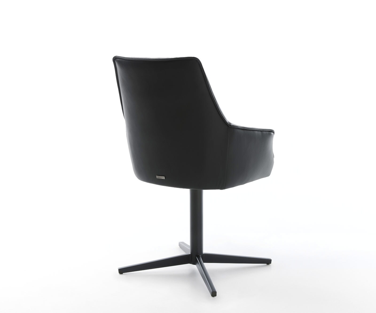 Chaise-pivotante Alja-Flex avec accoudoirs cuir de vache noir pied de chaise 4 branches noir pivotement sur 360° ressorts ensachés 4