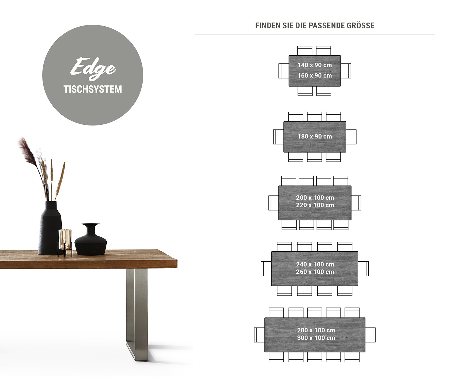 Esstisch Edge 300x100 Akazie Braun Edelstahl Schmal Live-Edge 6