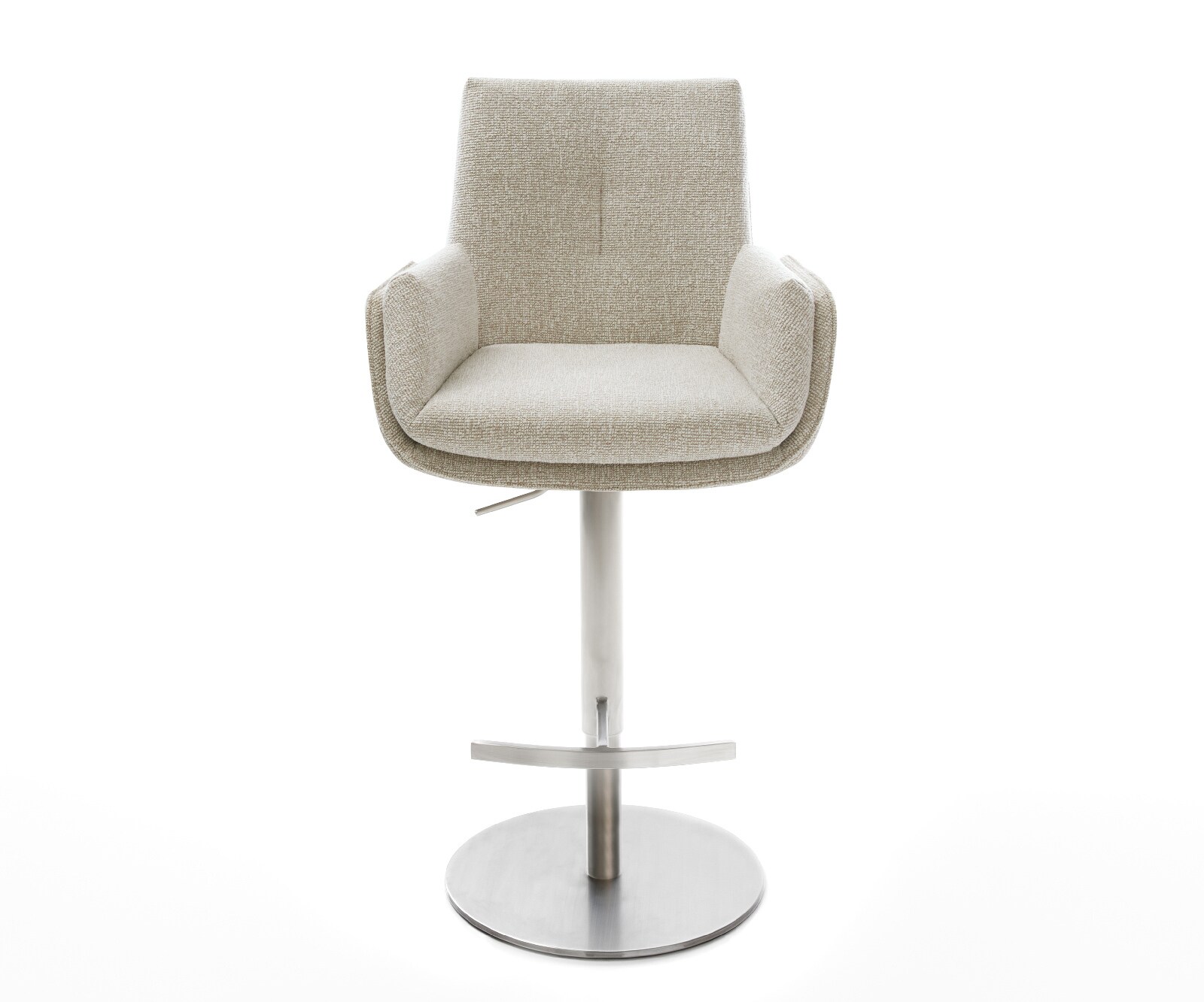 Chaise-de-bar Clea-Flex Tissu tissé doux Beige Pied pivotant réglable en hauteur en acier inoxydable Argent 2