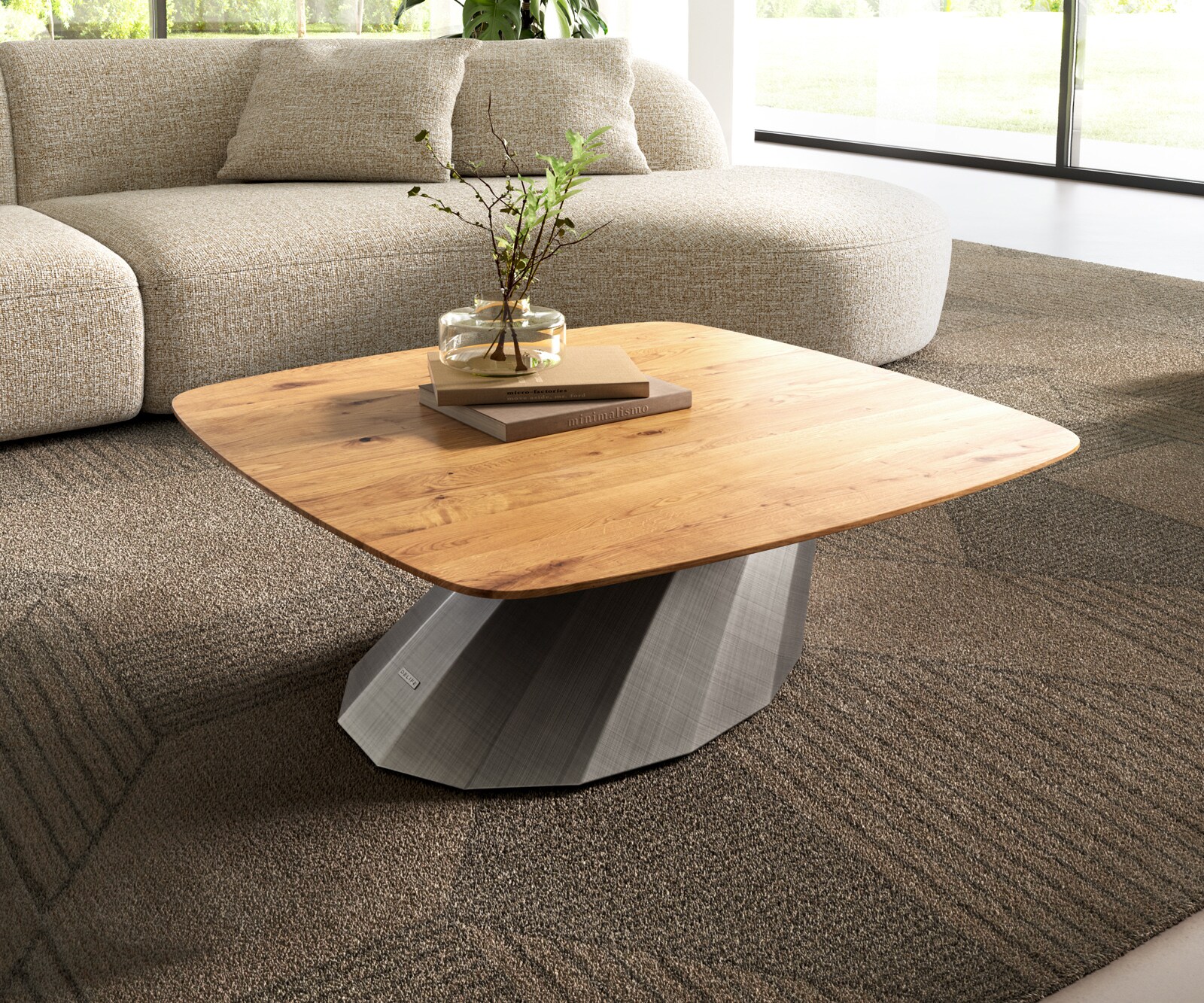 Table basse Edge Boot 100x50 cm chêne naturel bord suisse Sarity métal noir 1