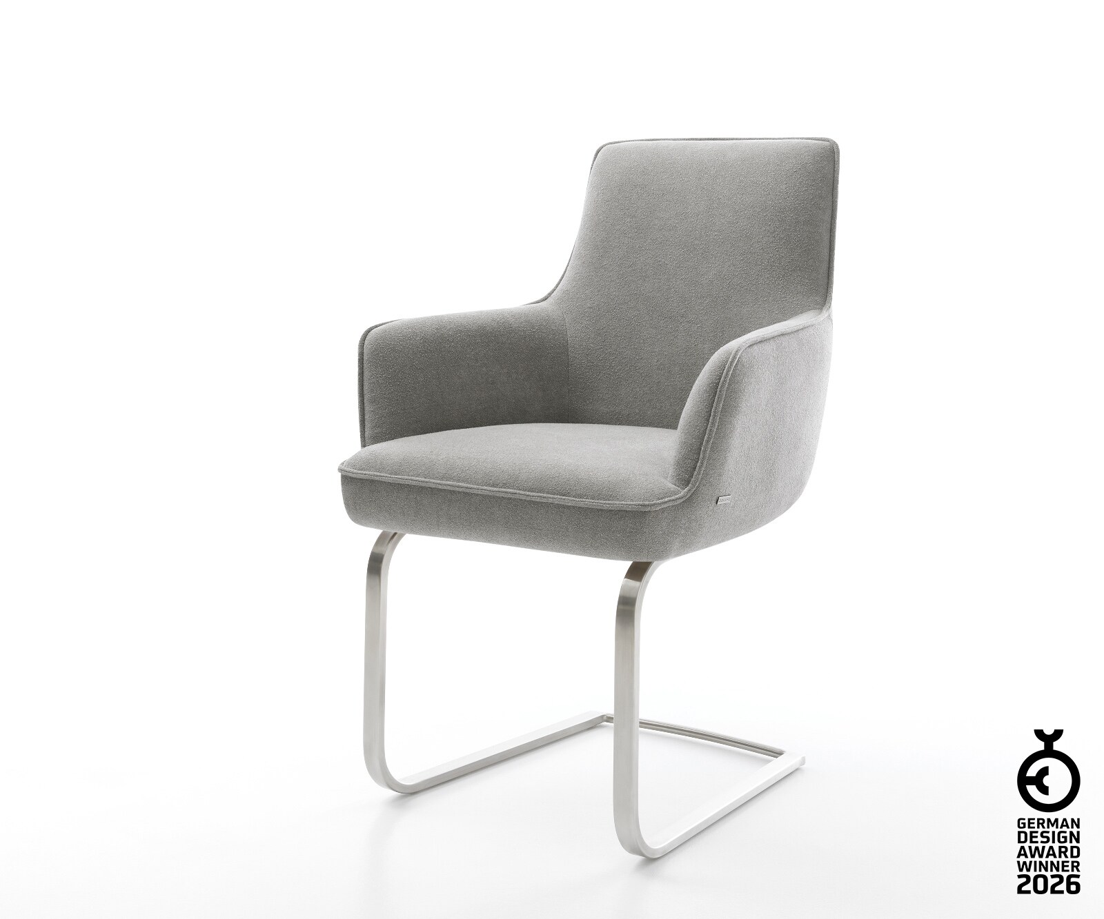 Freischwinger Heira-Flex mit Armlehnen Strukturstoff Soft Grau Freischwinger flach Edelstahl Taschenfederkern