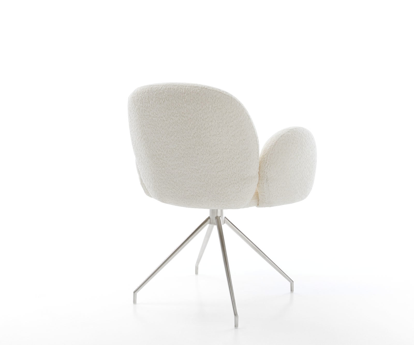 Chaise-pivotante Nube-Flex avec accoudoirs bouclé blanc pied croisé conique acier inoxydable brossé pivotement sur 180° ressorts ensachés 4 Chaise-pivotante Nube-Flex avec accoudoirs bouclé blanc pied croisé conique acier inoxydable brossé pivotement sur 180° ressorts ensachés 4