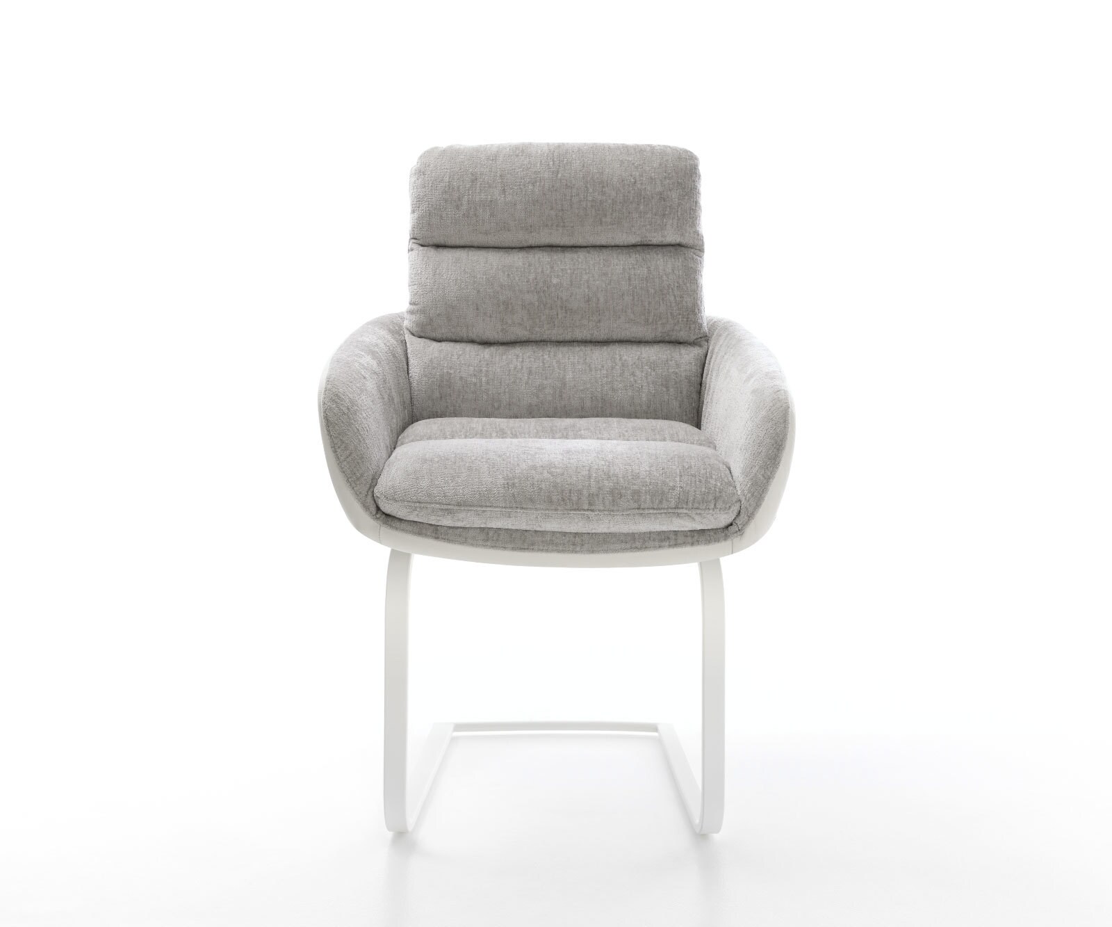 Cantilever Abelia-Flex avec accoudoirs tissu mixte cuir de vache blanc-gris argenté pied cantilever plat blanc 1