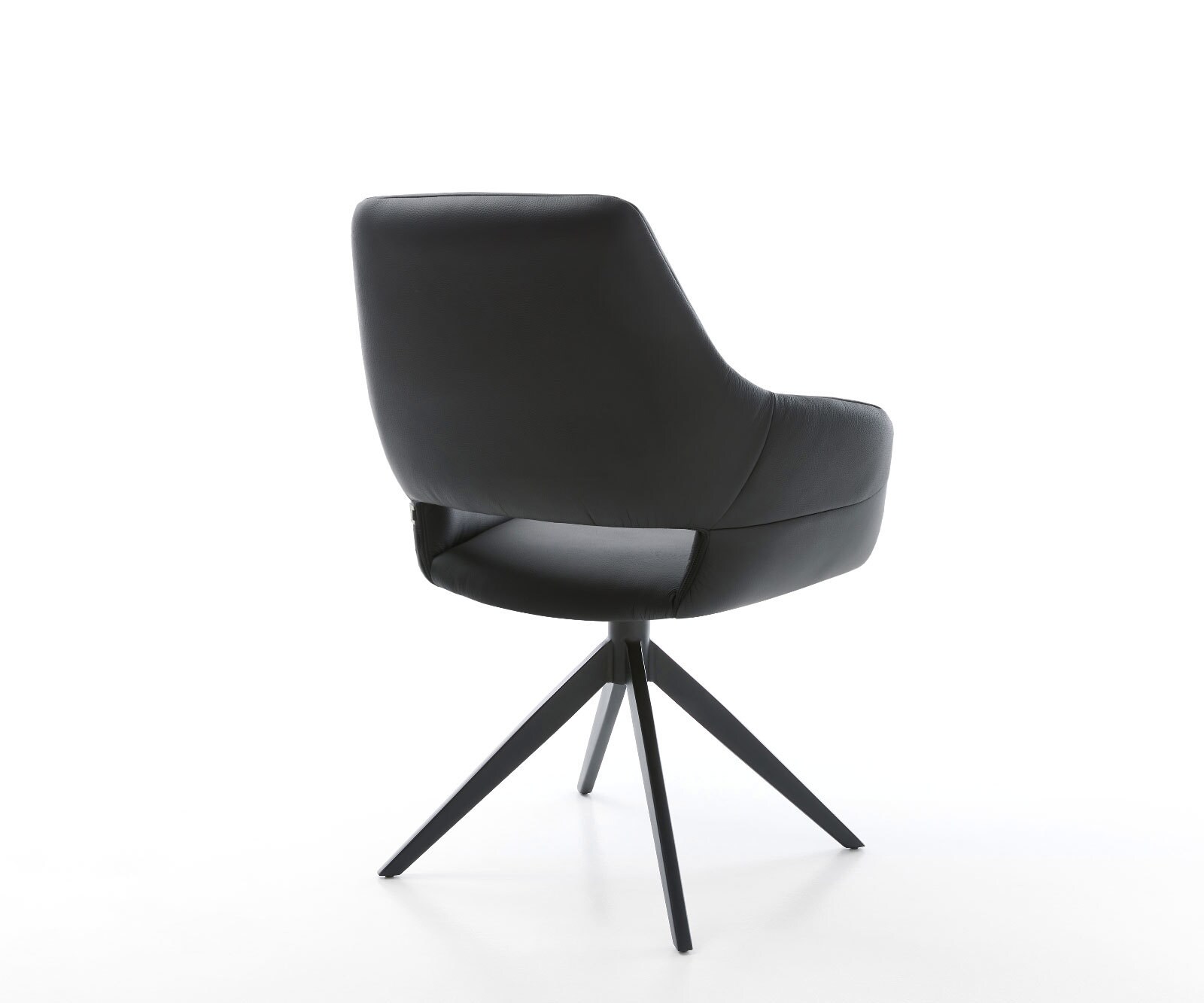 Drehstuhl Yago-Flex mit Armlehnen Echt-Leder Schwarz Kreuzgestell breit Schwarz 360° drehbar Wippfunktion Taschenfederkern 4