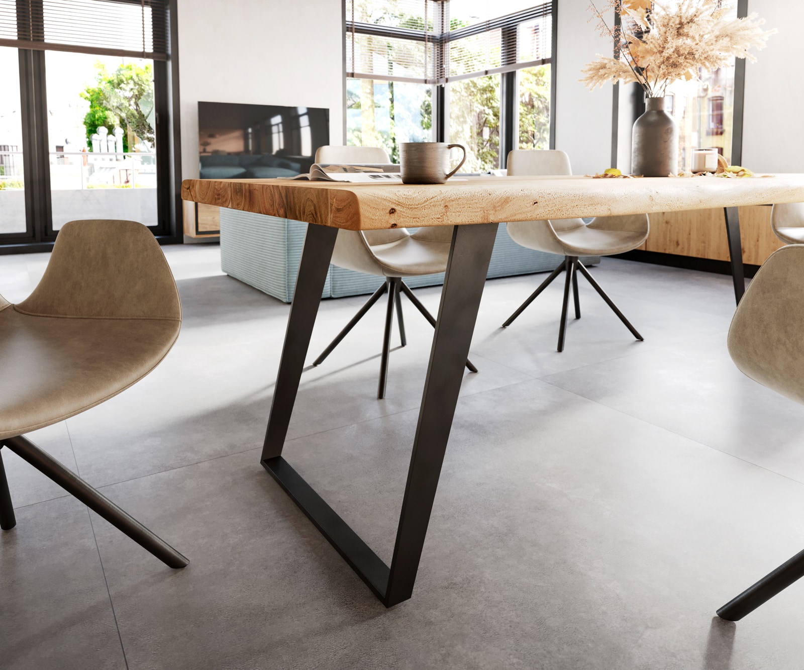 Esstisch Edge 260x100 XL Akazie Natur Metall Schräg Live-Edge 4 Esstisch Edge 260x100 XL Akazie Natur Metall Schräg Live-Edge 4