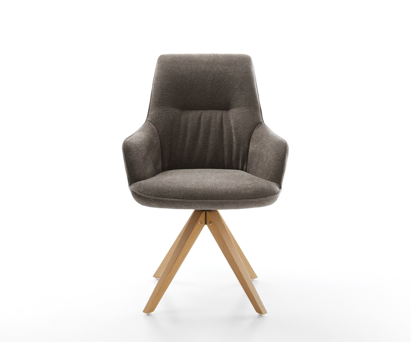 Drehstuhl Zelia-Flex mit Armlehnen Strukturstoff Soft Taupe Holzgestell kantig Natur 360° drehbar Taschenfederkern 2