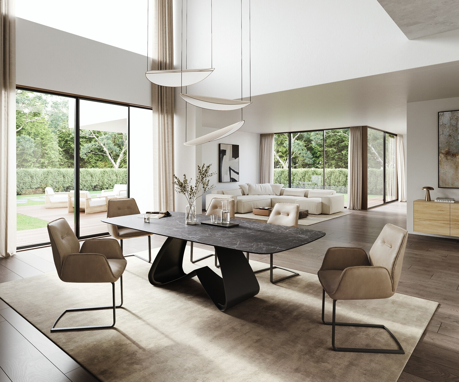 Table à manger Edge Boot 260x120 cm Céramique Laminam® Nero Greco Anthracite piètement en W Métal Noir 4