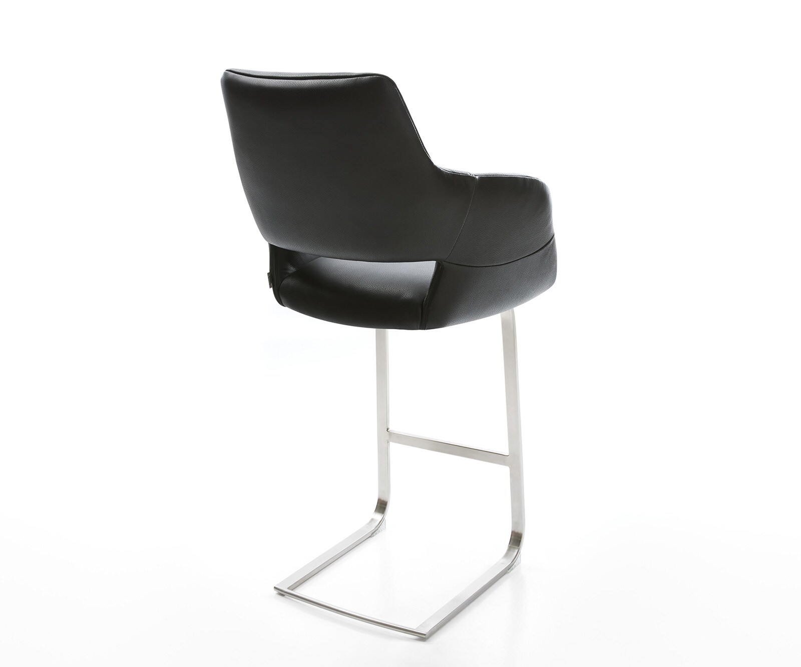 Barstuhl Yago-Flex Echt-Leder Schwarz Freischwinger flach Edelstahl Taschenfederkern 4