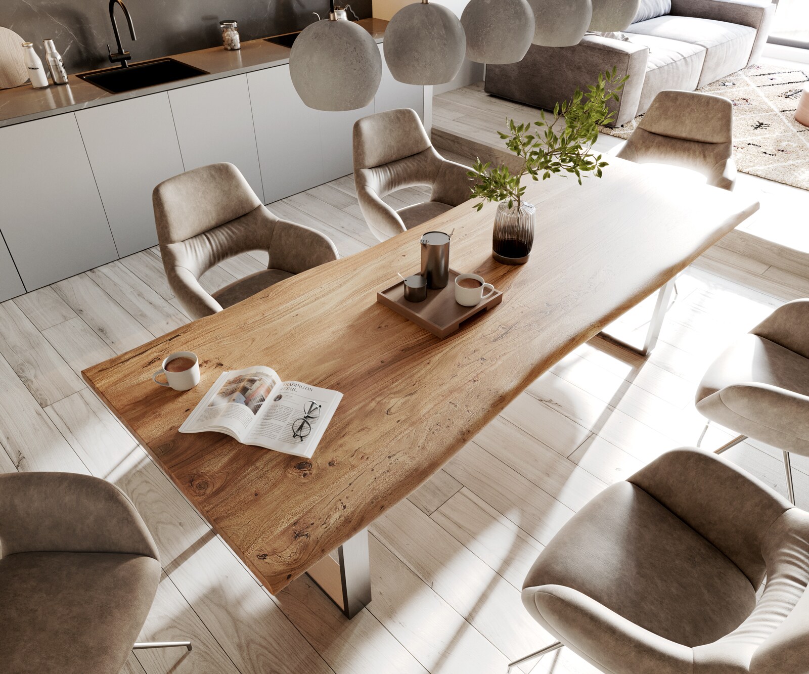 Table-à-manger Edge 260x100 acacia nature acier inoxydable mince Live-Edge 3