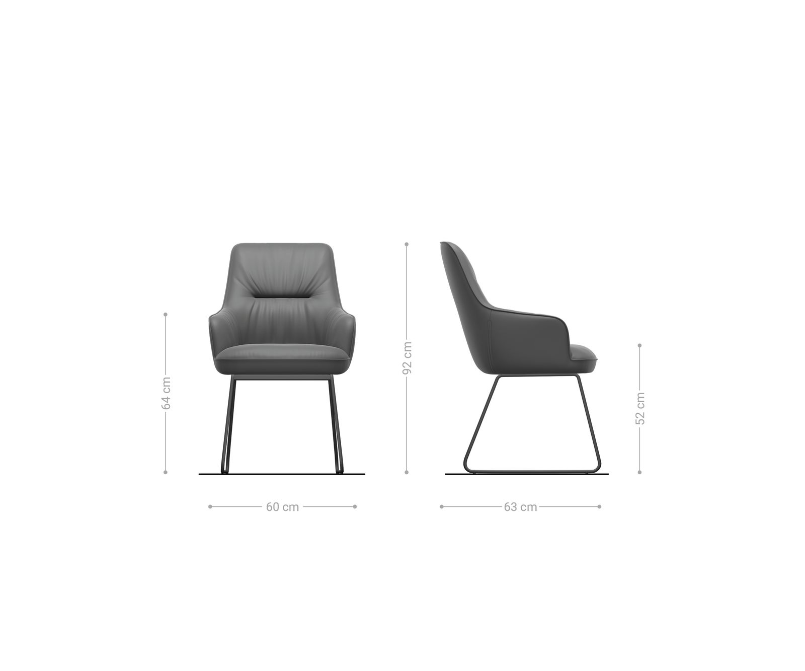 Chaise-de-salle-à-manger Zelia-Flex avec accoudoirs velours gris pied trapèze noir ressorts ensachés 6
