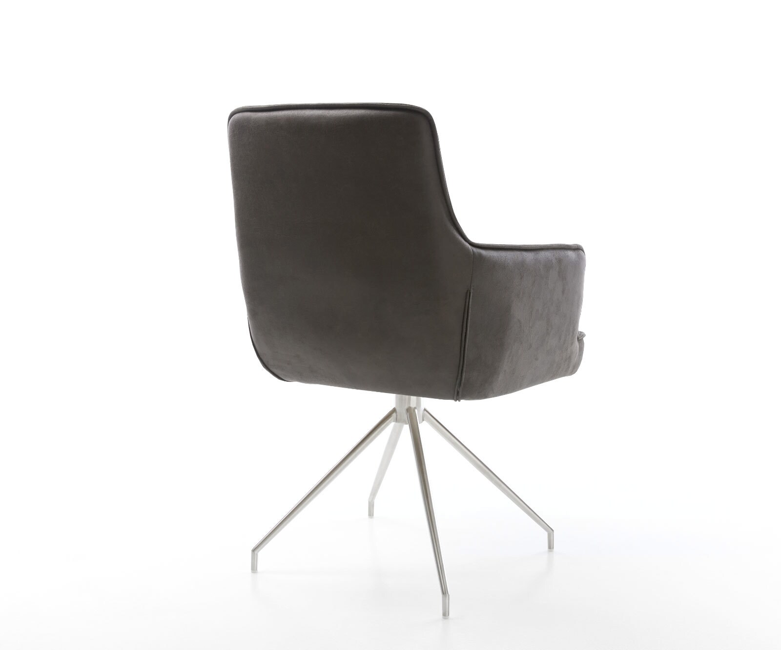 Chaise-pivotante Heira-Flex avec accoudoirs microvelours anthracite vintage pied croisé conique acier inoxydable brossé pivotement sur 180° ressorts ensachés 4