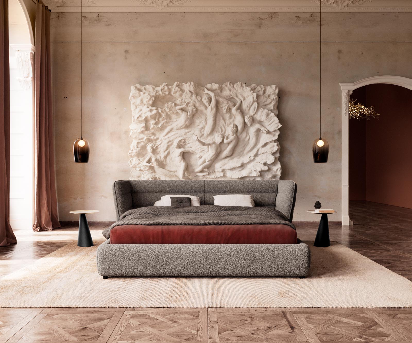 Polsterbettgestell Simea 180x200 cm Bouclé Silbergrau 1 Polsterbettgestell Simea 180x200 cm Bouclé Silbergrau 1