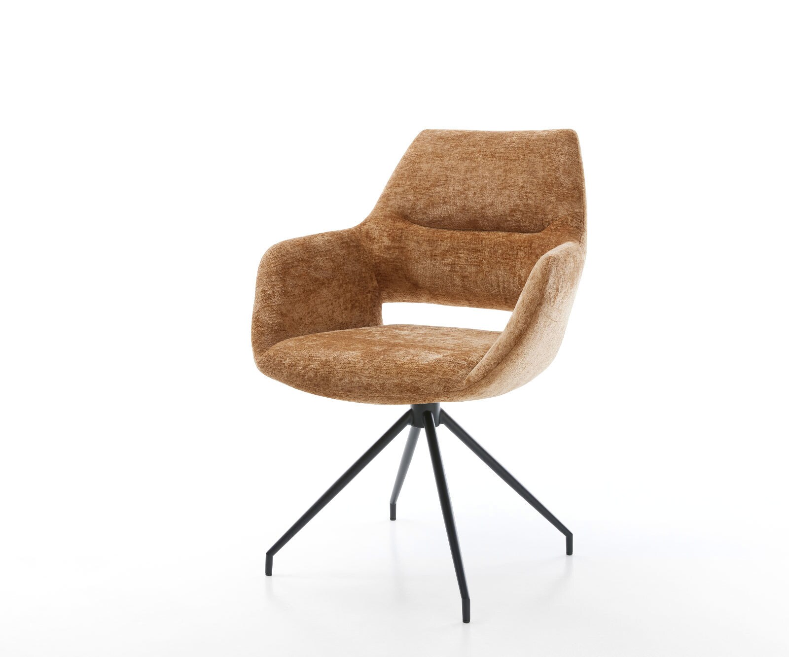 Chaise-pivotante Yago-Flex avec accoudoirs bouclé blanc cadre croisé large acier inoxydable pivote sur 360°