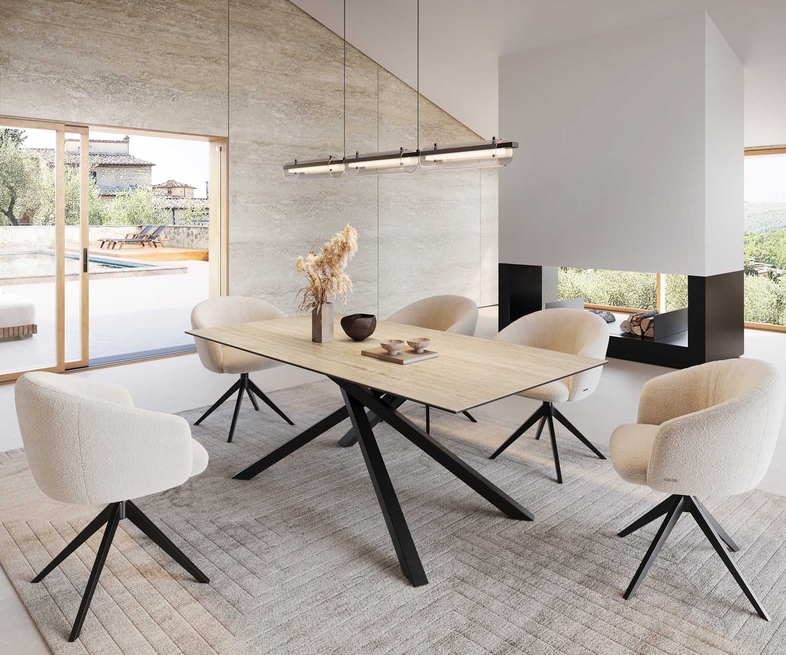 Table à manger Edge 200x100 céramique Travertin nature cadre croisé rectangulaire noir 7