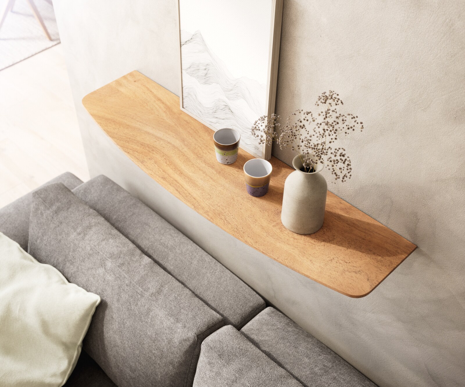 Wandregal Edge 100 cm Akazie Natur Schweizer Kante Massiv 3