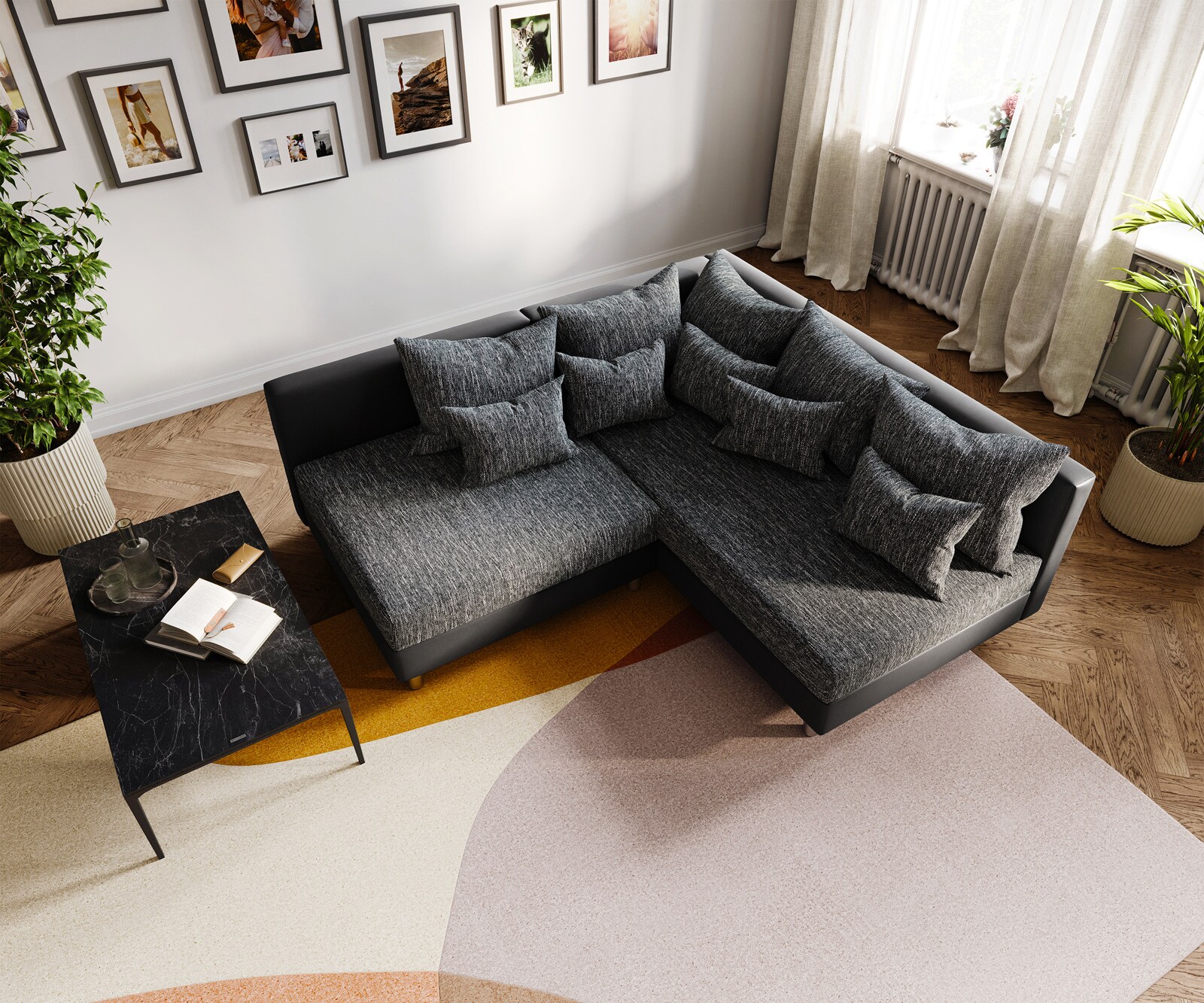 Ecksofa Clovis Schwarz Ottomane Rechts Modulsofa erweiterbar 4