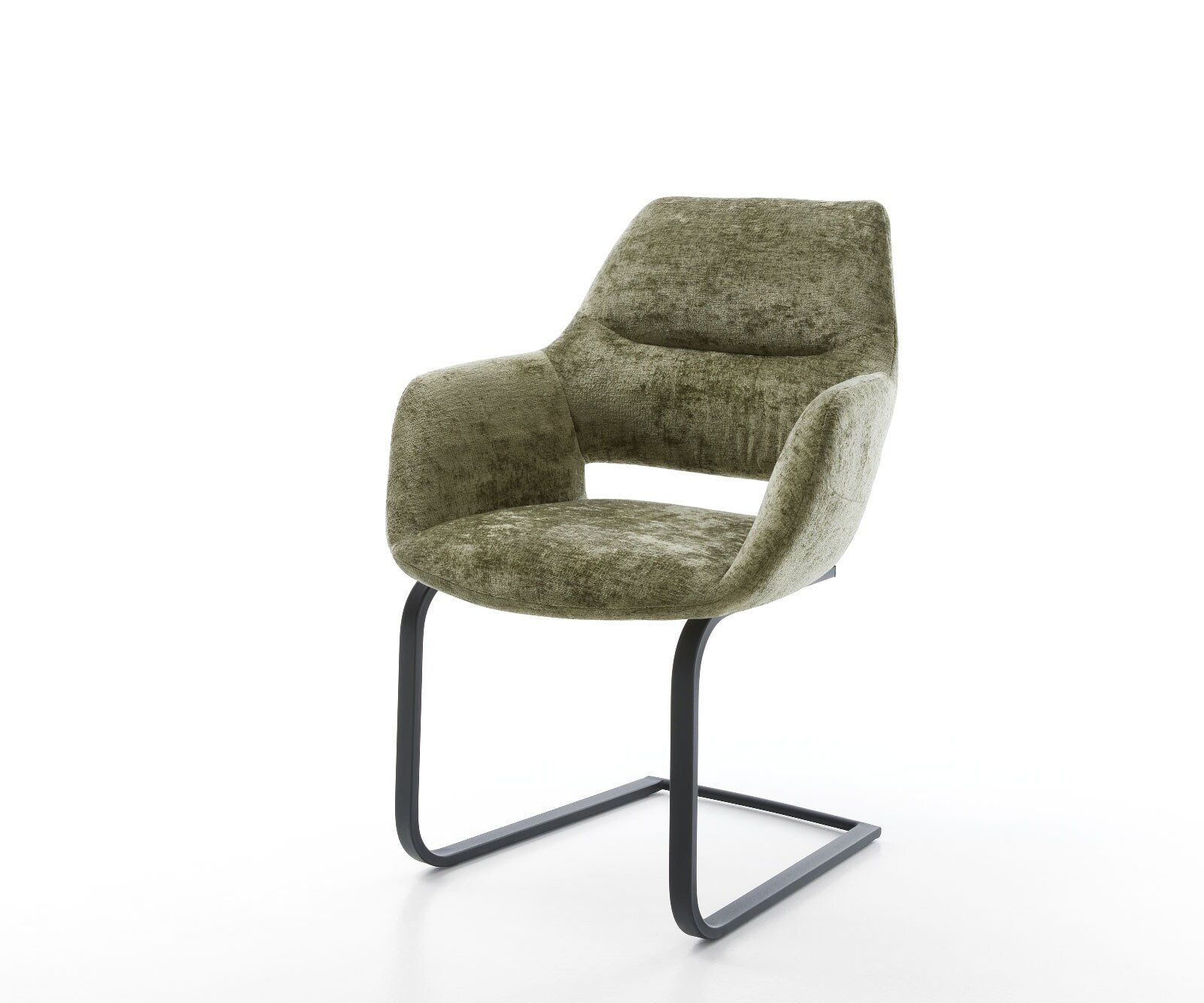 Freischwinger Yago-Flex mit Armlehnen Chenille Olive Freischwinger flach Schwarz