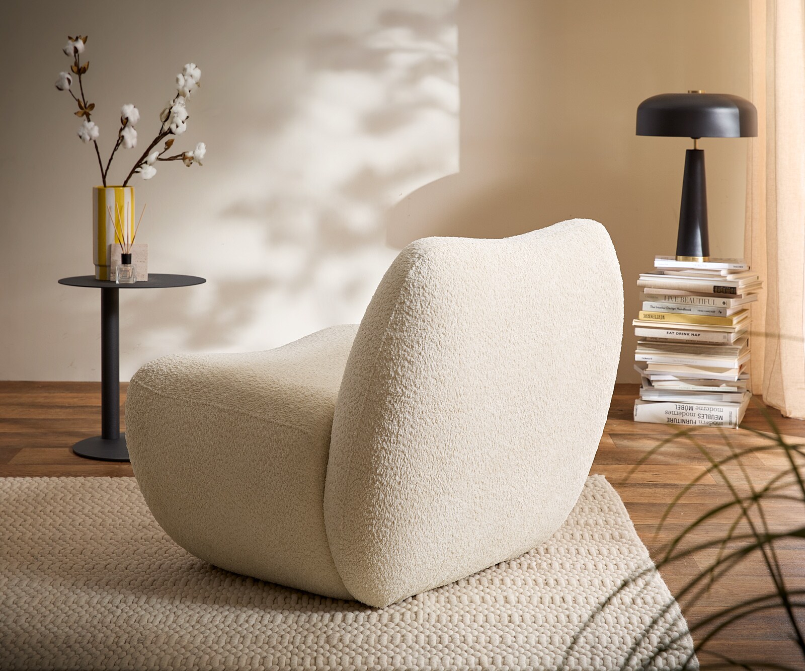 Fauteuil-lounge Zena 75 x 85 cm bouclé blanc 4