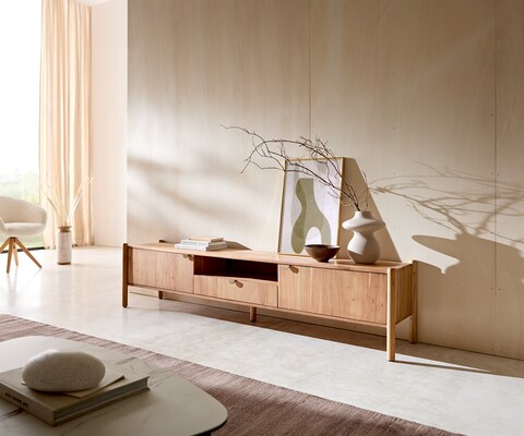 Meuble-TV  Caius 200 cm acacia Aura 2 portes 1 tiroir 1 compartiment