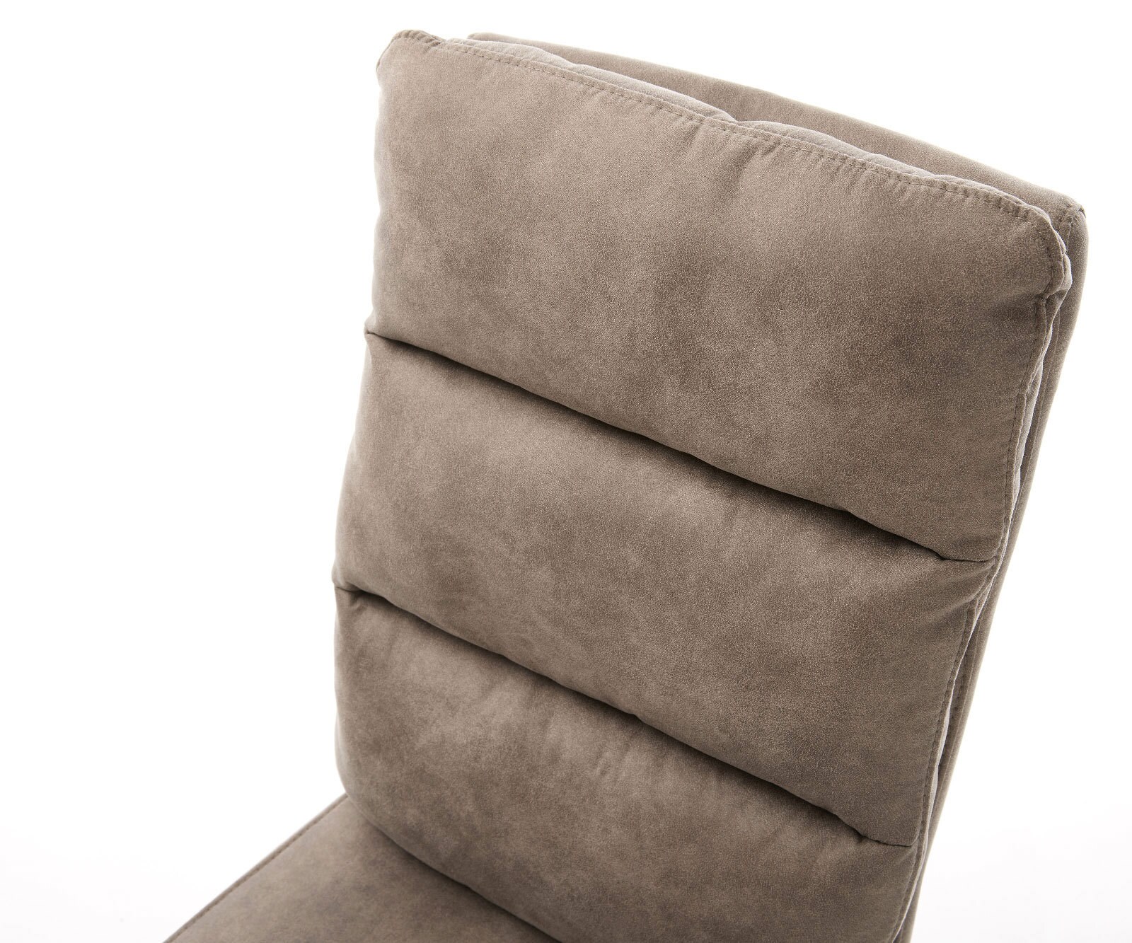 Chaise-pivotante Pela-Flex microvelours taupe vintage pied croisé large acier inoxydable brossé pivotement sur 360° fonction bascule ressorts ensachés 3
