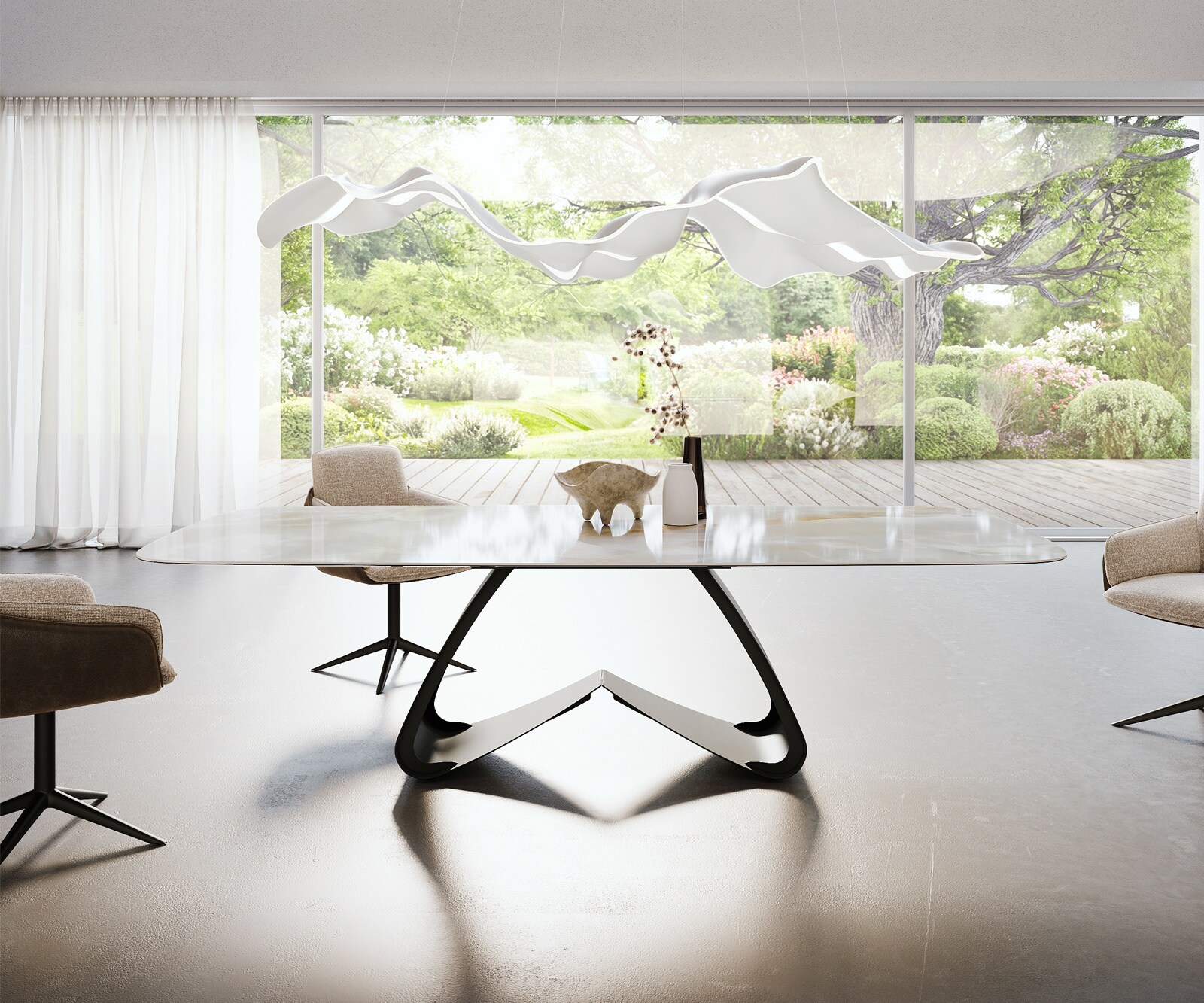 Esstisch Edge Boot 270x120 cm Keramik Iris FMG Onice Grigio W-Gestell Metall Schwarz 1