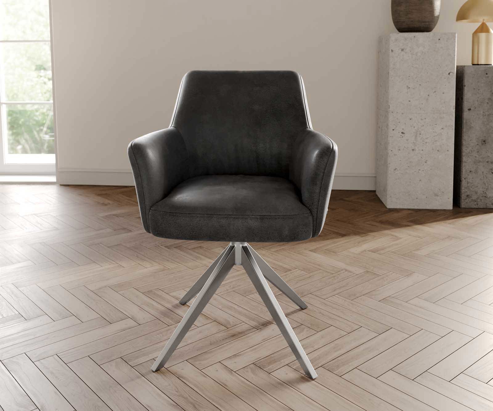 Drehstuhl Xana-Flex mit Armlehnen Mikrofaser Anthrazit Vintage Kreuzgestell breit Edelstahl 360° drehbar Taschenfederkern 1 Drehstuhl Xana-Flex mit Armlehnen Mikrofaser Anthrazit Vintage Kreuzgestell breit Edelstahl 360° drehbar Taschenfederkern 1