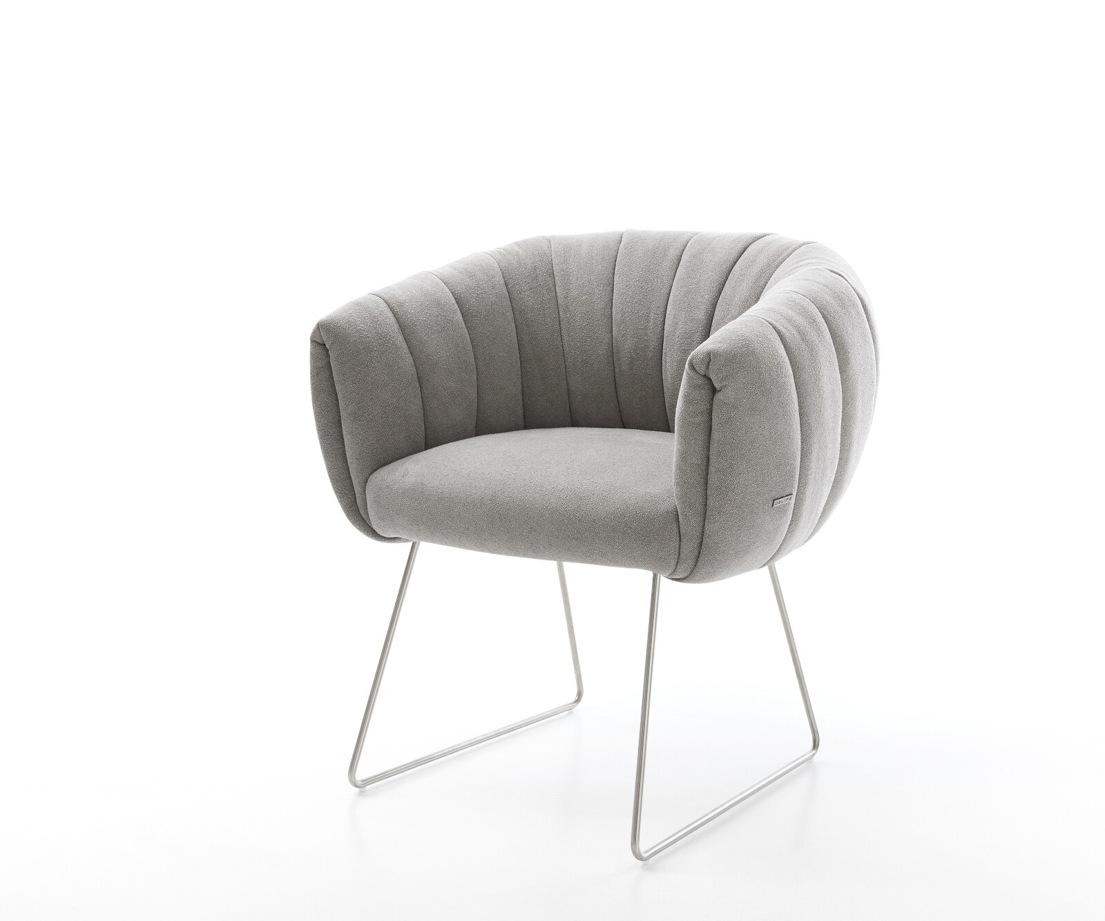 Esszimmerstuhl Jada-Flex Strukturstoff Soft Grau Kufengestell Edelstahl Taschenfederkern 1