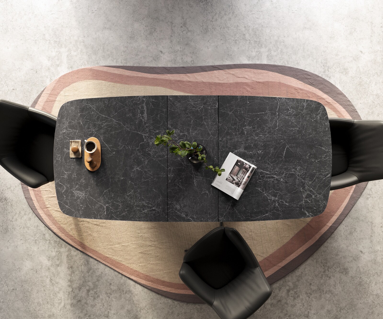 Esstisch Edge Boot 180-220x100 cm Keramik Laminam® Nero Greco Anthrazit W-Gestell Metall Schwarz ausziehbar 6