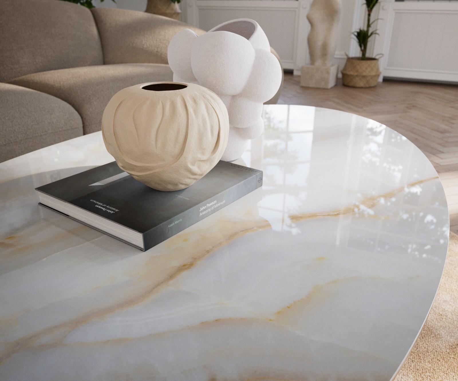 Couchtisch Edge Oval 140x80 cm Keramik Onyx Pearl Sarity Edelstahl gebürstet 5