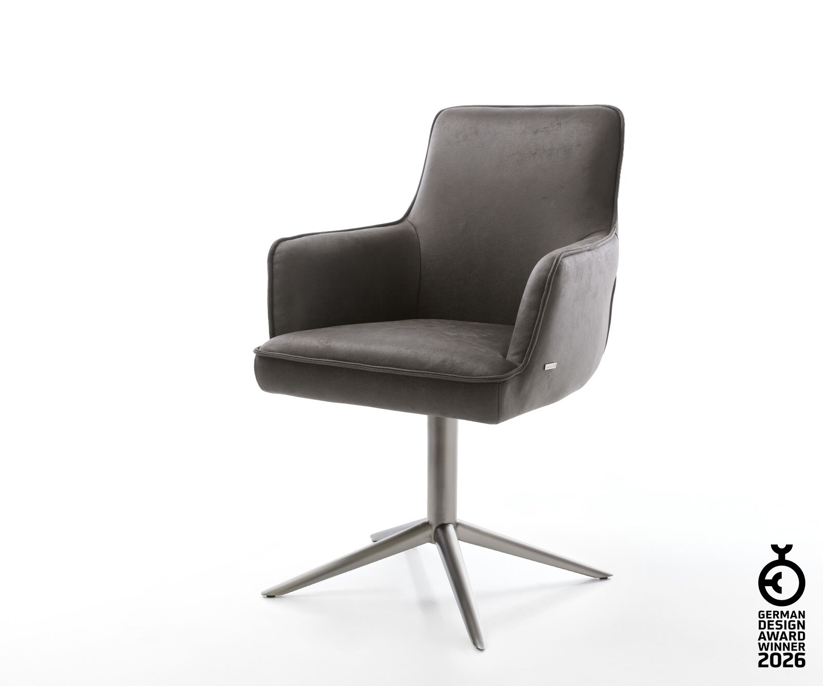 Drehstuhl Heira-Flex mit Armlehnen Mikrofaser Anthrazit Vintage Fußkreuz Graphit 360° drehbar Wippfunktion Taschenfederkern