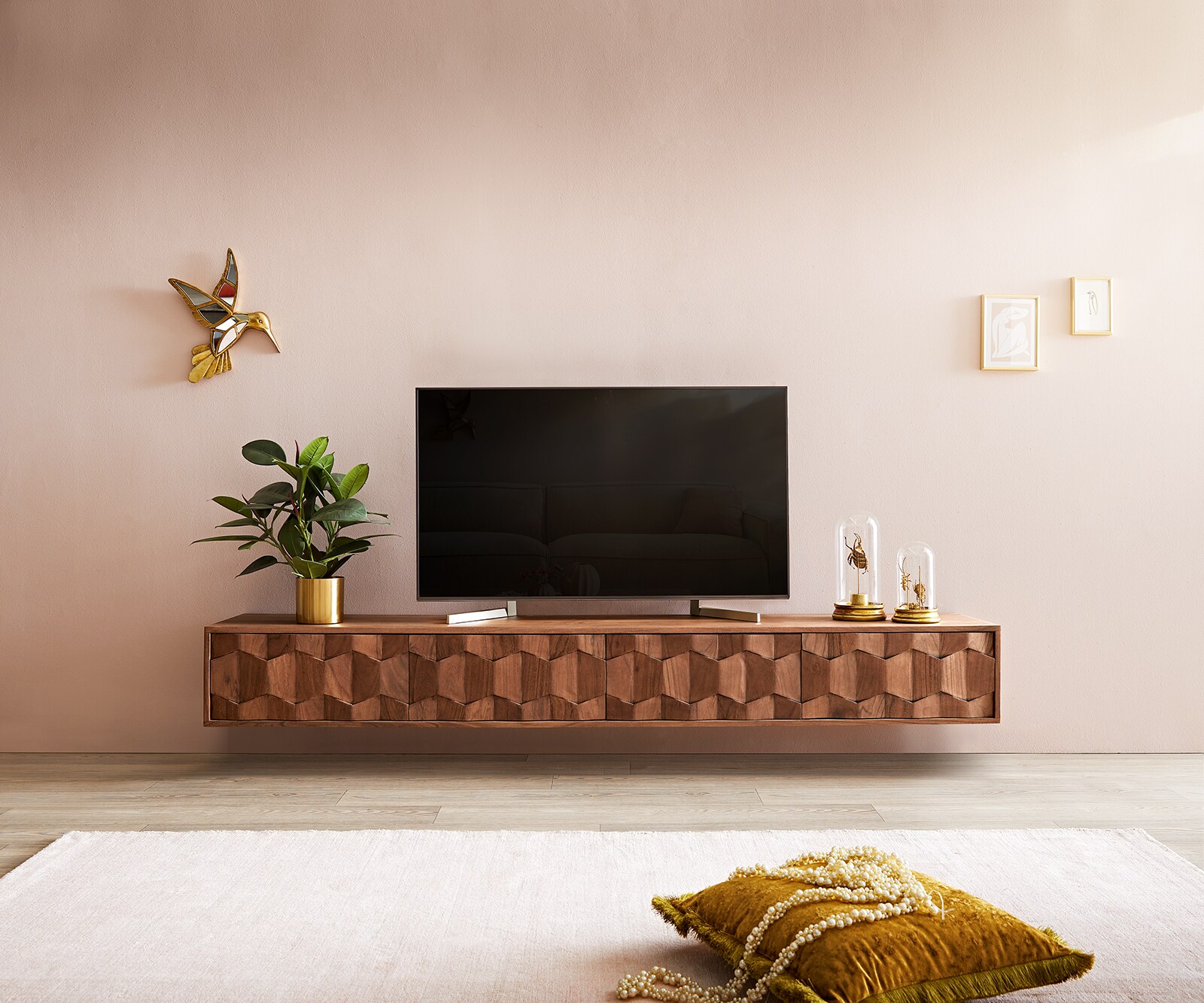 Buffet bas Fevo 200 cm acacia marron 4 portes flottant 1