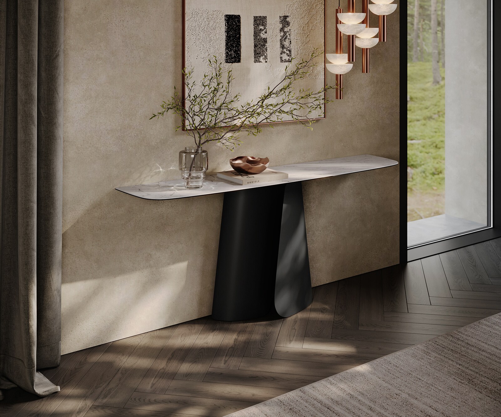 Console Edge forme bateau 180x40 cm Céramique Laminam® Statuarietto Weiß Livos Métal Noir 3