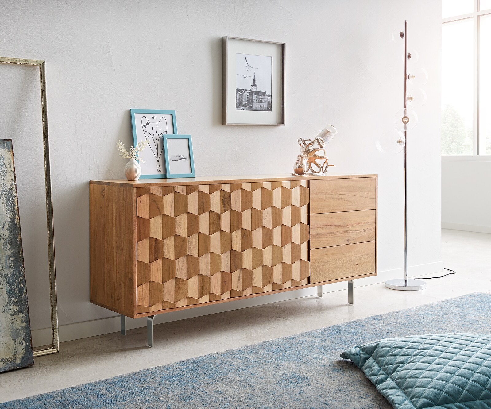 Sideboard Fevo Akazie Massivholz L-Fuß  1