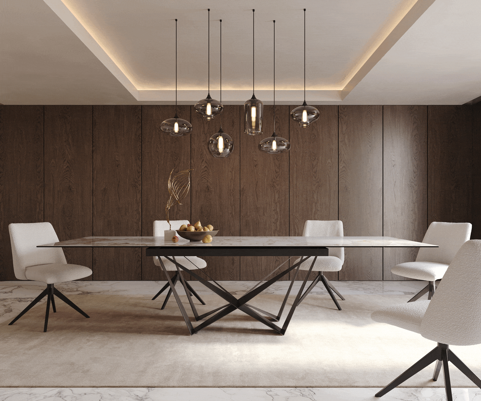 Table à manger Edge 200-300x100 céramique Minas mélange blanc-beige Spider acier plat noir extensible 2