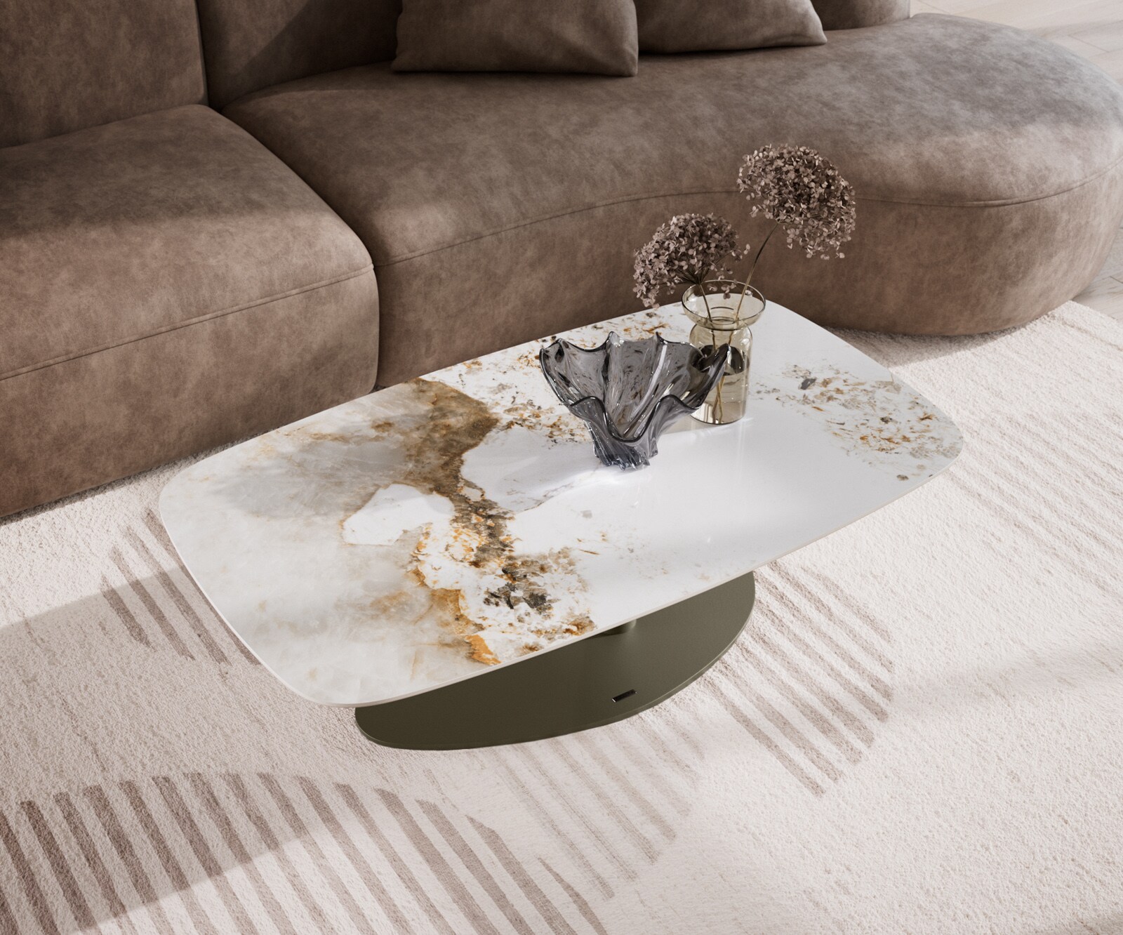 Couchtisch Edge Boot 120x70 cm Keramik Minas Melange Vibany Metall Effektfinish Titan 3