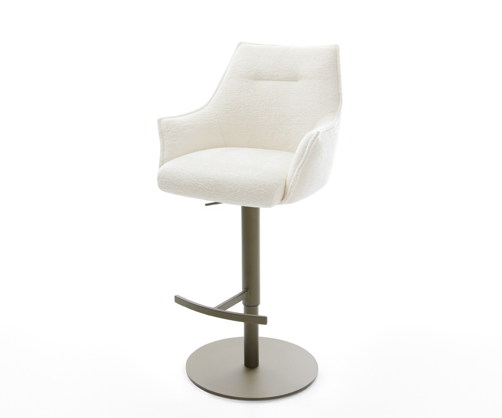 Barstuhl Alja-Flex Bouclé Soft Beige Drehfuß höhenverstellbar Metall Titanfarben Taschenfederkern 1