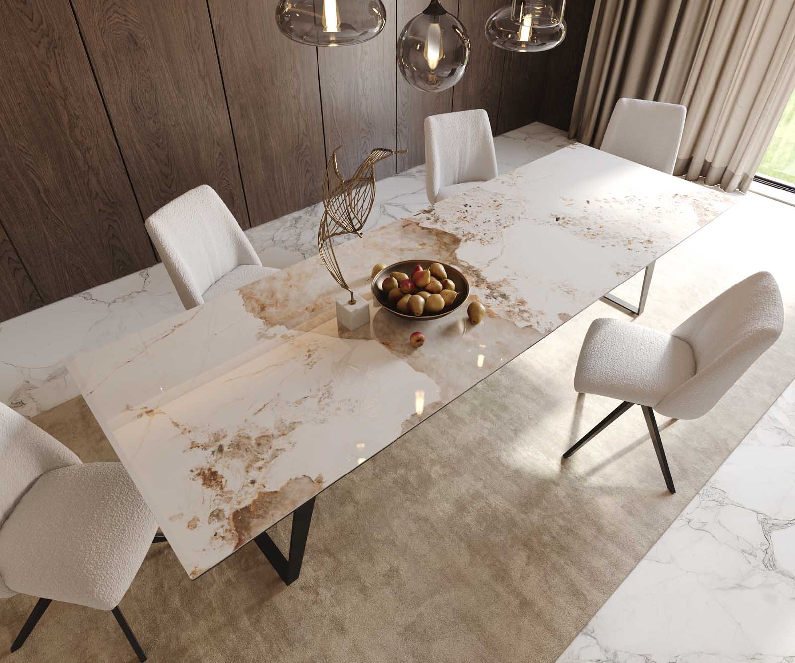Table à manger Edge 300x100 céramique Minas mélange blanc-beige métal incliné noir 6
