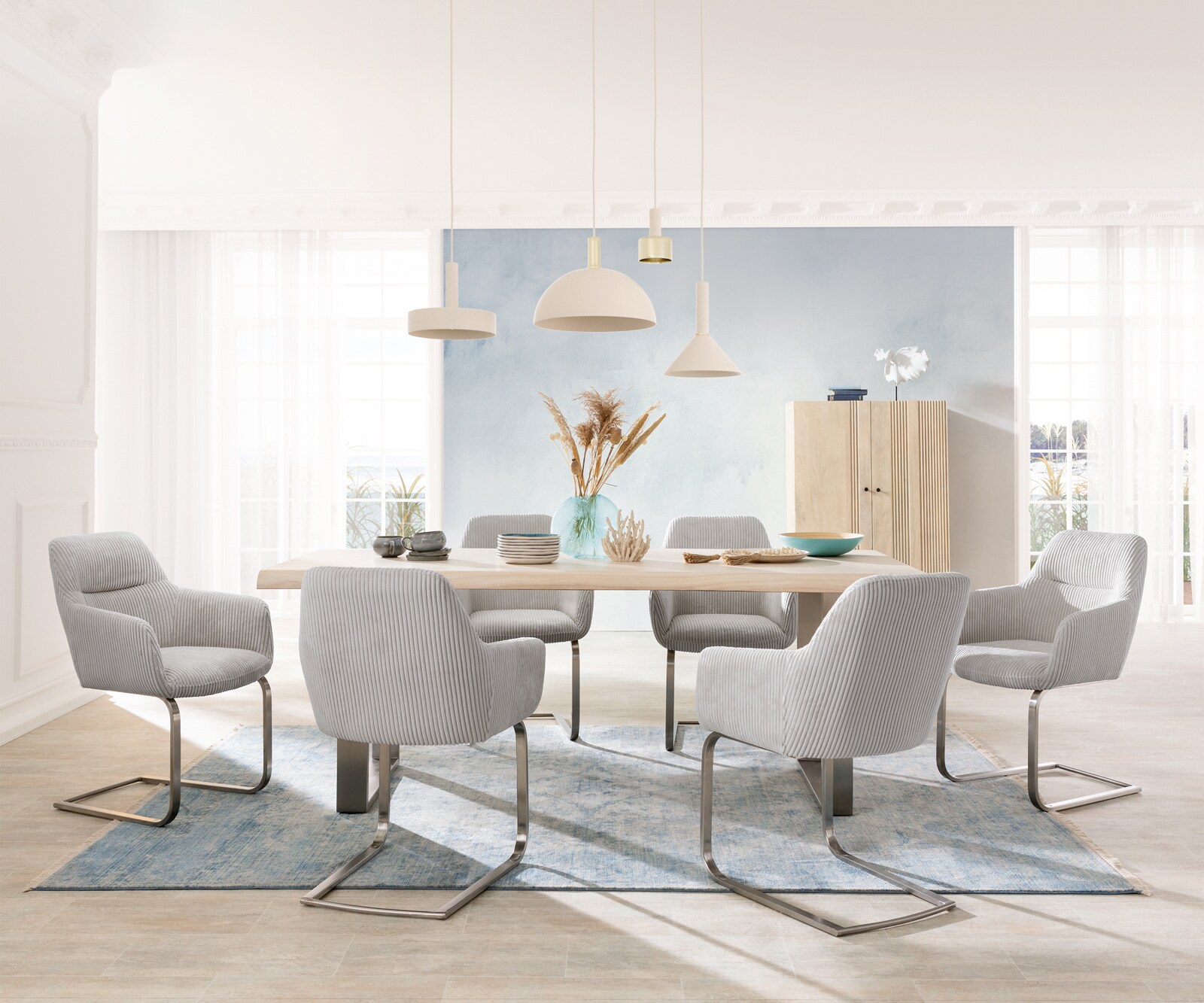Cantilever Pejo-Flex côtelé gris argenté pied cantilever plat acier inoxydable brossé ressorts ensachés 4 Cantilever Pejo-Flex côtelé gris argenté pied cantilever plat acier inoxydable brossé ressorts ensachés 4