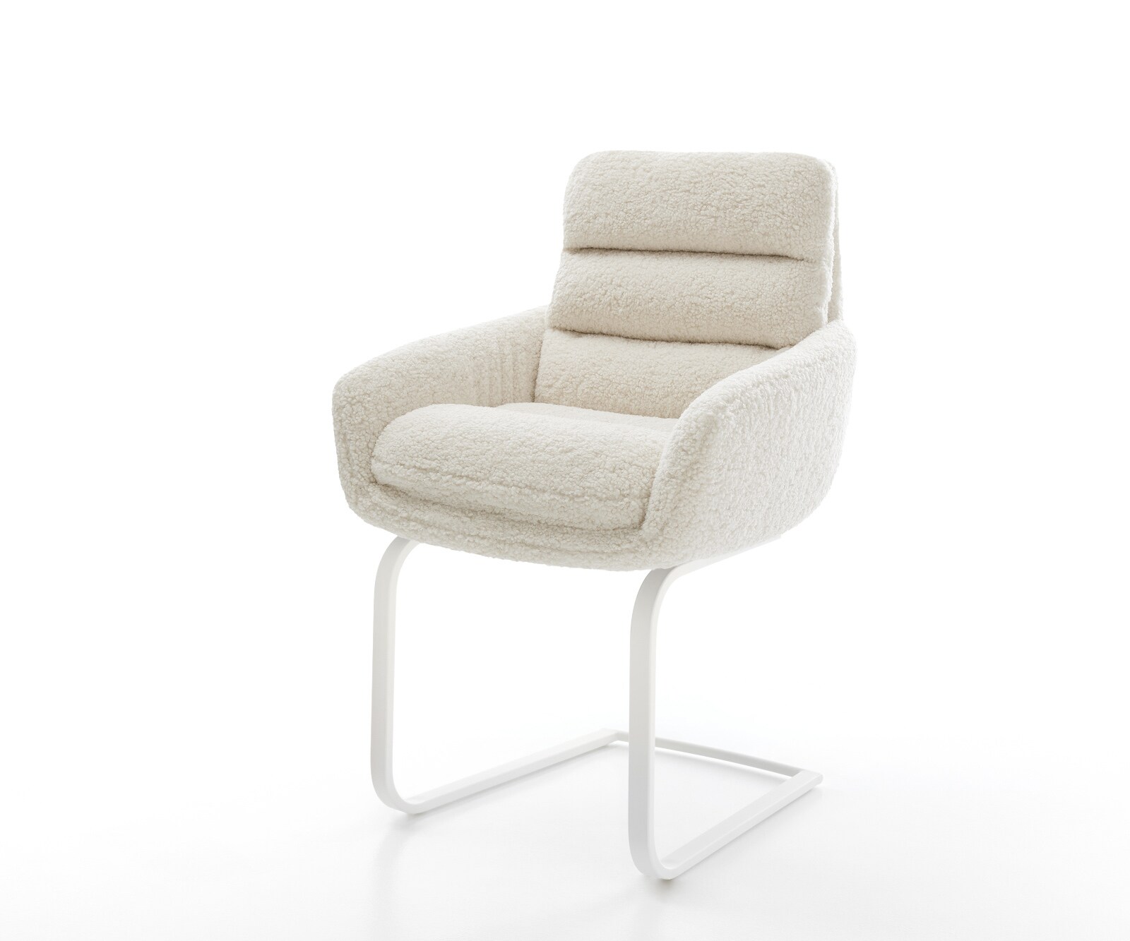 Freischwinger Abelia-Flex mit Armlehnen Teddystoff Beige Freischwinger flach Weiß 1