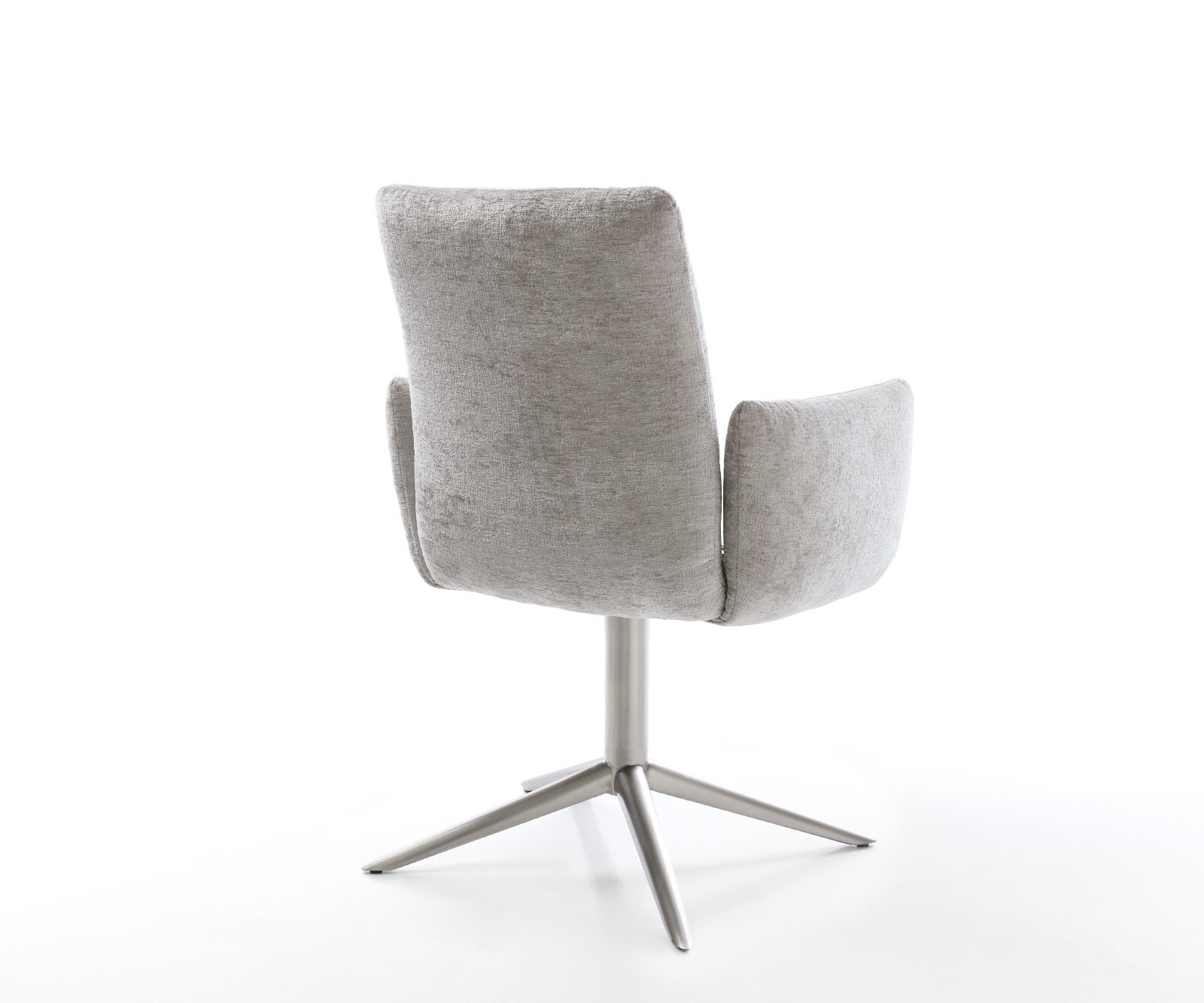 Chaise-pivotante Jova-Flex avec accoudoirs chenille gris argenté pied de chaise 4 branches acier inoxydable brossé pivotement sur 360° fonction bascule ressorts ensachés 4